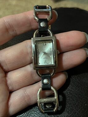 Women's Vintage Black Leather Buckle Avon Watch